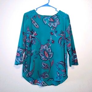 Van Heusen Turqoise Floral Blouse Size S/P